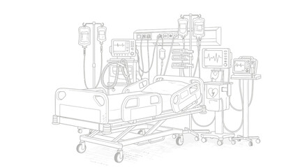 Naklejka premium Detailed hospital bed and medical equipment illustration showing patient care