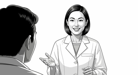 Monochromatic Illustration of a Doctor Explaining Something to a Patient