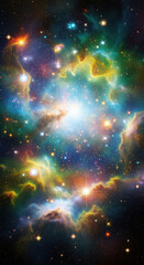 Obraz premium Cosmic Nebula Vibrant Multicolor Space Clouds with Shining Stars