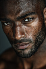 Fototapeta premium Attractive black man, 28-35 years old, with a light beard, neutral gray background