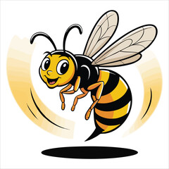 cartoon wasp in mid-flight motion isolated on white