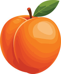 Apricot fruit illustration, vibrant orange color, green leaf detail, healthy food concept, digital art, nutrition symbol, summer fruit, organic produce