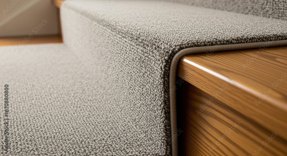 Poster side profile of a stair runner with a waterfall fold cascading over steps highlighting contrast betw