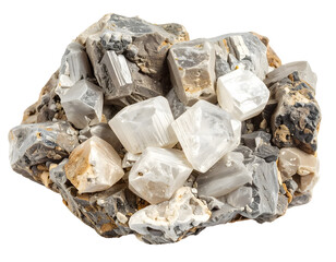 Feldspar is a group of aluminosilicate minerals consists of aluminum, silicon, and oxygen, along with sodium, potassium, or calcium isolated on Transparent Background