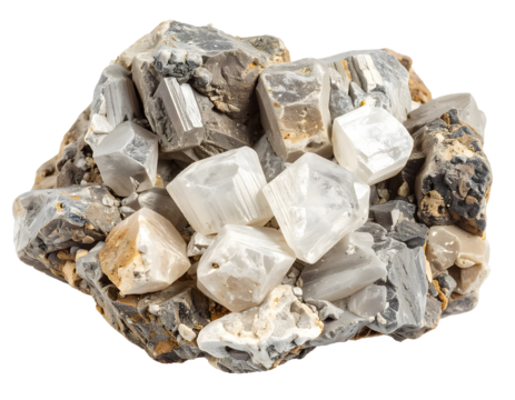 Feldspar is a group of aluminosilicate minerals consists of aluminum, silicon, and oxygen, along with sodium, potassium, or calcium isolated on Transparent Background