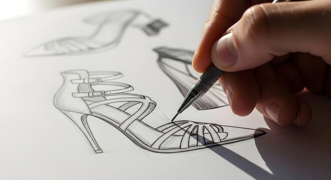 fashion designer sketching high heel shoe design