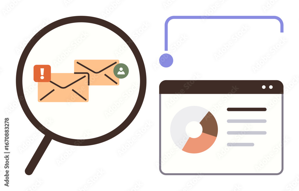Fototapete magnifying glass focusing on emails with alerts and user icon alongside a data chart interface. idea