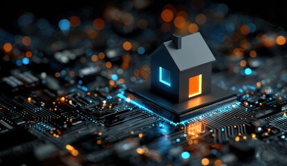 Obraz premium Digital home on circuit board