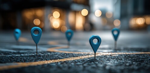 Blue location markers on a city street (1)