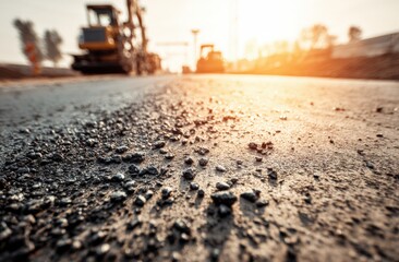 Road construction site, close-up of fresh asphalt