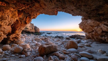 Fototapeta premium Sunrise through a coastal cave (5)