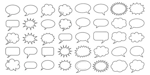 hand drawn comic book speech bubbles and thought bubbles,  Comic book speech bubbles and sound effects doodle style, Hand drawn set of comic book