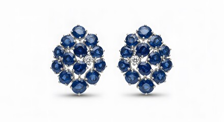 Cluster sapphire and diamond stud earrings on white background







