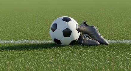 Minimal sports still life of a football beside a single shoe on a manicured practice field. Symbolic image for focus, discipline, and grassroots training programs.