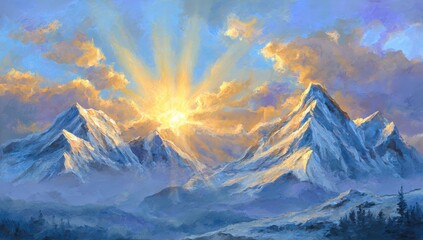 Majestic mountain range at sunrise (1)