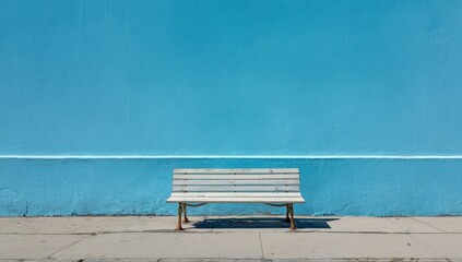 Simple bench against a vibrant blue wall
