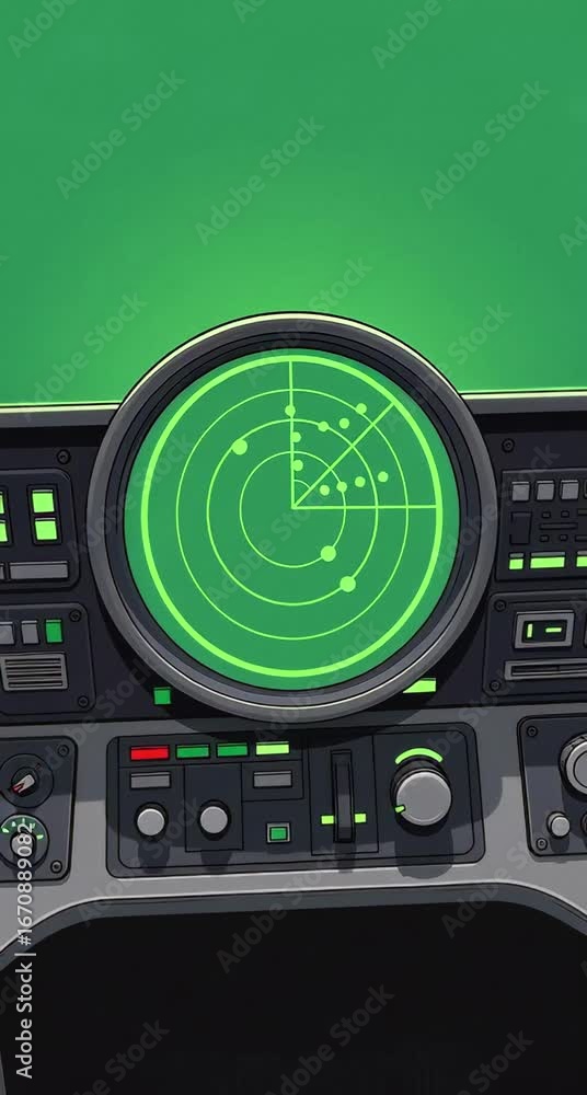 Poster animated radar screen showing multiple targets, conveying surveillance, navigation, and technology c