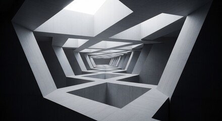 Fototapeta premium Abstract geometric architecture hallway interior monochromatic design