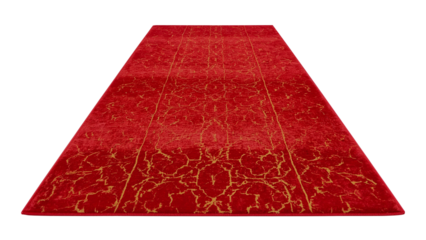 Stunning red and gold patterned carpet runner adds elegance and warmth to any space, perfect for interiors and events, offering a luxurious feel