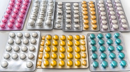 Colorful Pills in Blister Packs Pharmacy Medicine Tablets