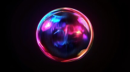 Neon sphere energy glow dark background, digital art, futuristic design