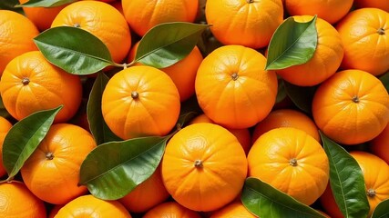 Fresh oranges rolling across the screen, vibrant citrus fruits with green leaves, perfect for healthy eating campaigns and summer promotions