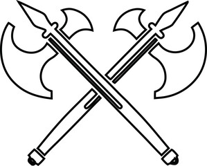 Medieval crossed axe icon clean outline vector for knights, battles, or fantasy themes.