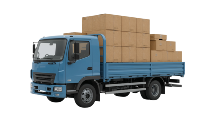 Reliable blue delivery truck transporting cardboard boxes for efficient shipping and logistics solutions, perfect for supply chain management visuals