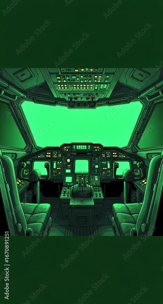 Poster explore the high-tech cockpit of a modern airplane with advanced avionics and control systems in a g