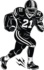Obraz premium Dynamic american football player running with ball number 21 in action silhouette