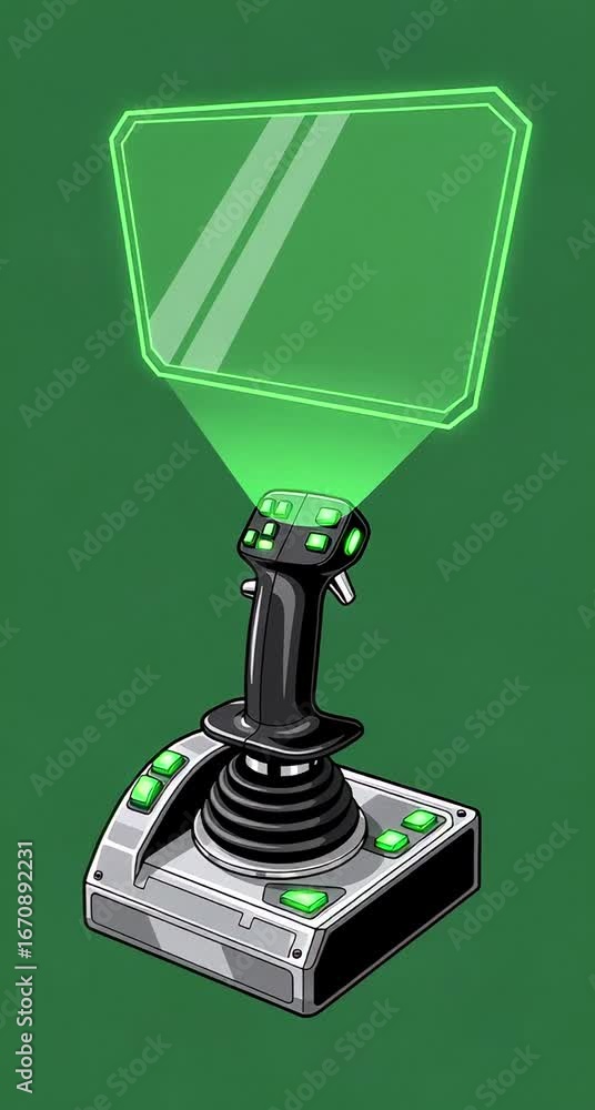 Aufkleber futuristic joystick animation with holographic display and glowing green buttons for gaming and tech