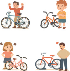 Naklejka premium a person angry because got flat tire bike flat design vector