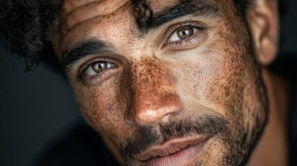 Fototapeta premium Attractive Afro man, 28-35 years old, with a light beard, neutral gray background