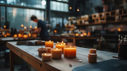Crafting candles artisan workshop creative space workshop environment warm ambiance intimate viewpoint handmade artistry
