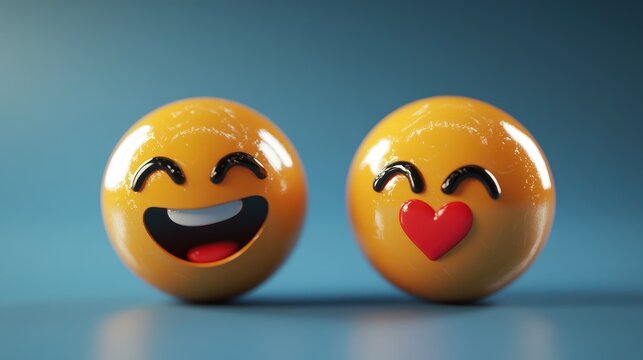 Joyful emojis representing happiness and love against a serene background