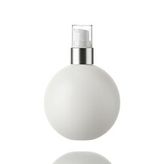 Elegant white spherical cosmetic pump dispenser with metallic silver accents and clear cap