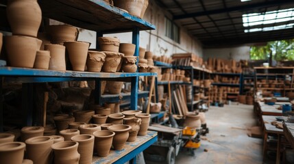 Crafting pottery artisan workshop creative studio handmade ceramics urban environment interior view artistic process