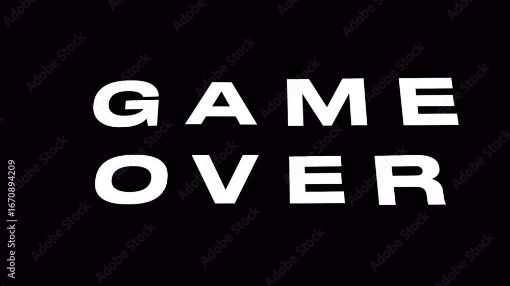 Poster game over text message animation on black background