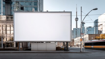 Obraz premium Blank Billboard in Urban Cityscape, Toronto, Canada with Copy Space for Advertising and Marketing Campaigns