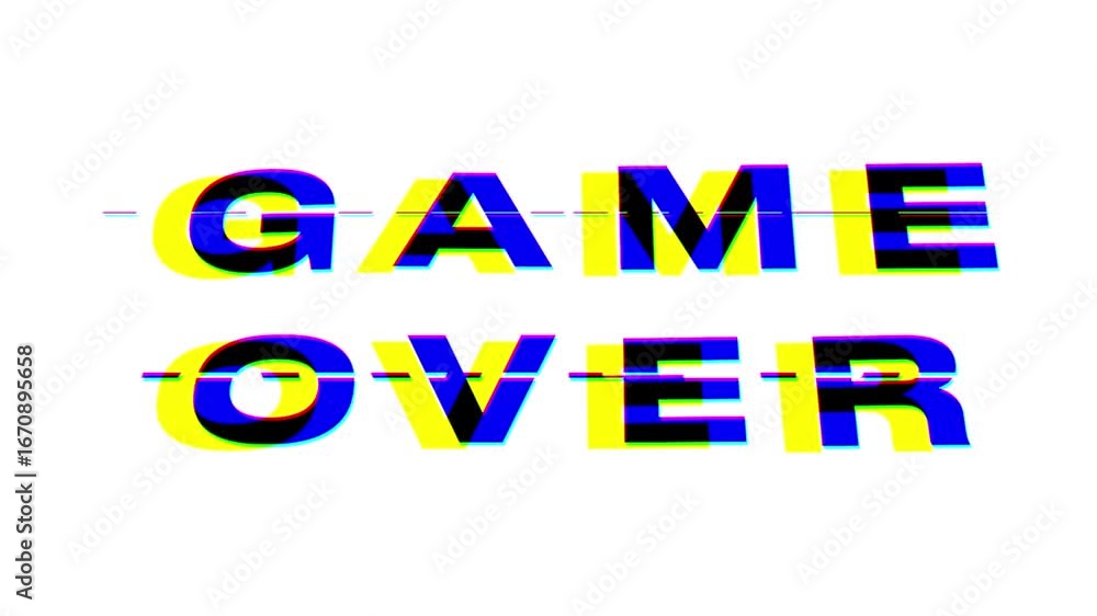 Aufkleber game over text message animation with glitches and distortion effects