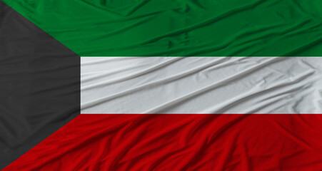 Close up of Kuwait flag waving. Flag of Kuwait with cloth texture