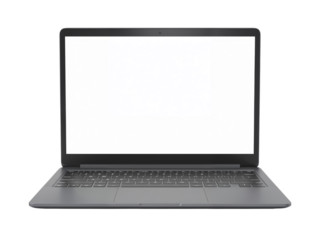 Modern silver laptop displaying a blurred document on a transparent background isolated on transparent background