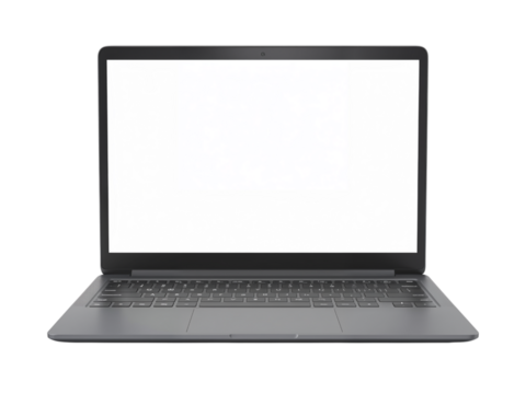 Modern silver laptop displaying a blurred document on a transparent background isolated on transparent background