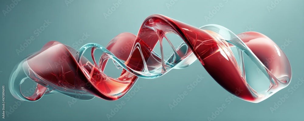 Poster abstract liquid shape with red and clear sections intertwined on a teal background