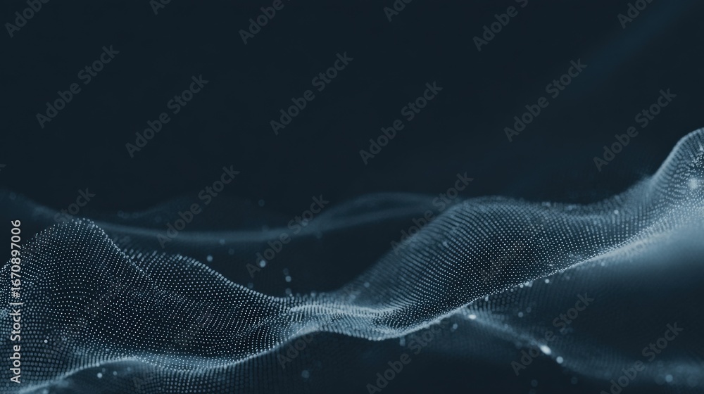 Aufkleber abstract digital landscape with wavy particle mesh for data visualization and futuristic background
