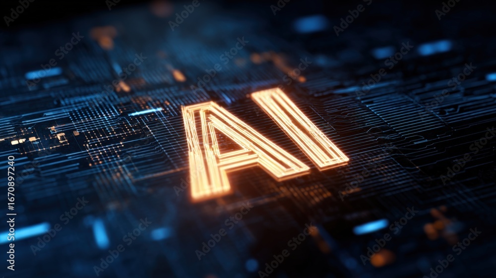 Aufkleber artificial intelligence circuit board: futuristic technology concept with glowing ai text for innova