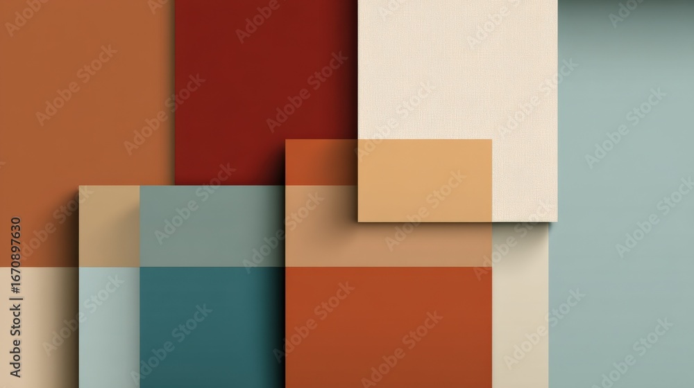 Poster abstract geometric composition with earthy tones and overlapping rectangles, suitable for background