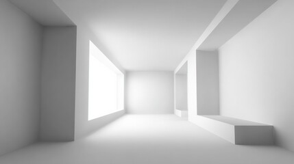 Obraz premium Bright Empty White Room Interior with Large Window, Minimalist Design and Modern Architecture