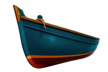 Traditional colorful wooden boat with rope on transparent background, ideal for maritime-themed projects