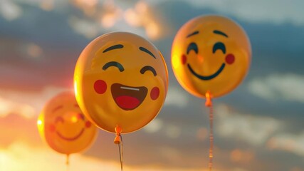 Emoji balloons floating in the sky, celebrating a joyous occasion - Powered by Adobe